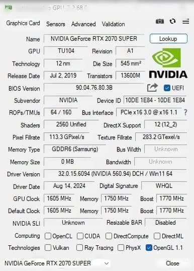 ＜ジャンク＞Palit RTX 2070 SUPER X