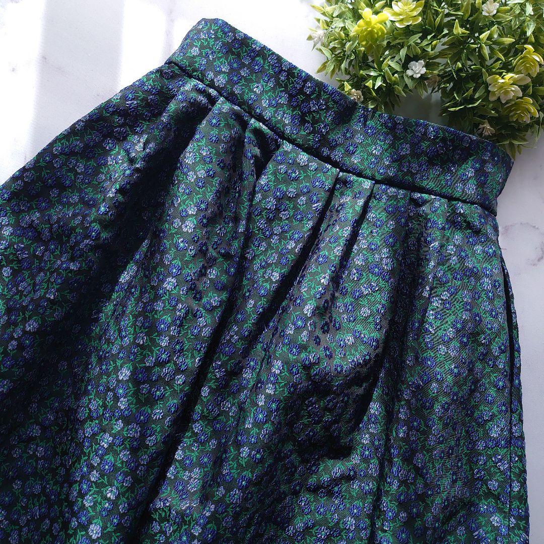 24AW エムズグレイシー 小花柄ジャガード刺繍 フレアスカート 黒 36 S