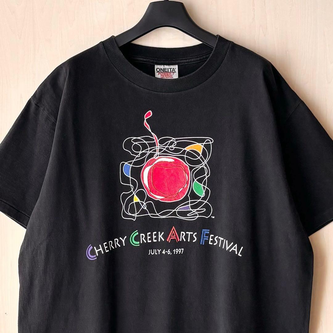 90sUSA製古着　ヴィンテージ　抽象的アート　フェスTシャツ　さくらんぼ