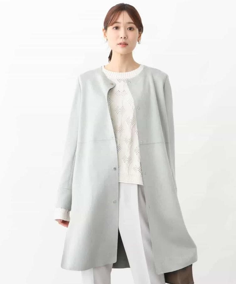 【タグ付き】ミッシェルクラン フェイクスウェードノーカラーコート ミント M
