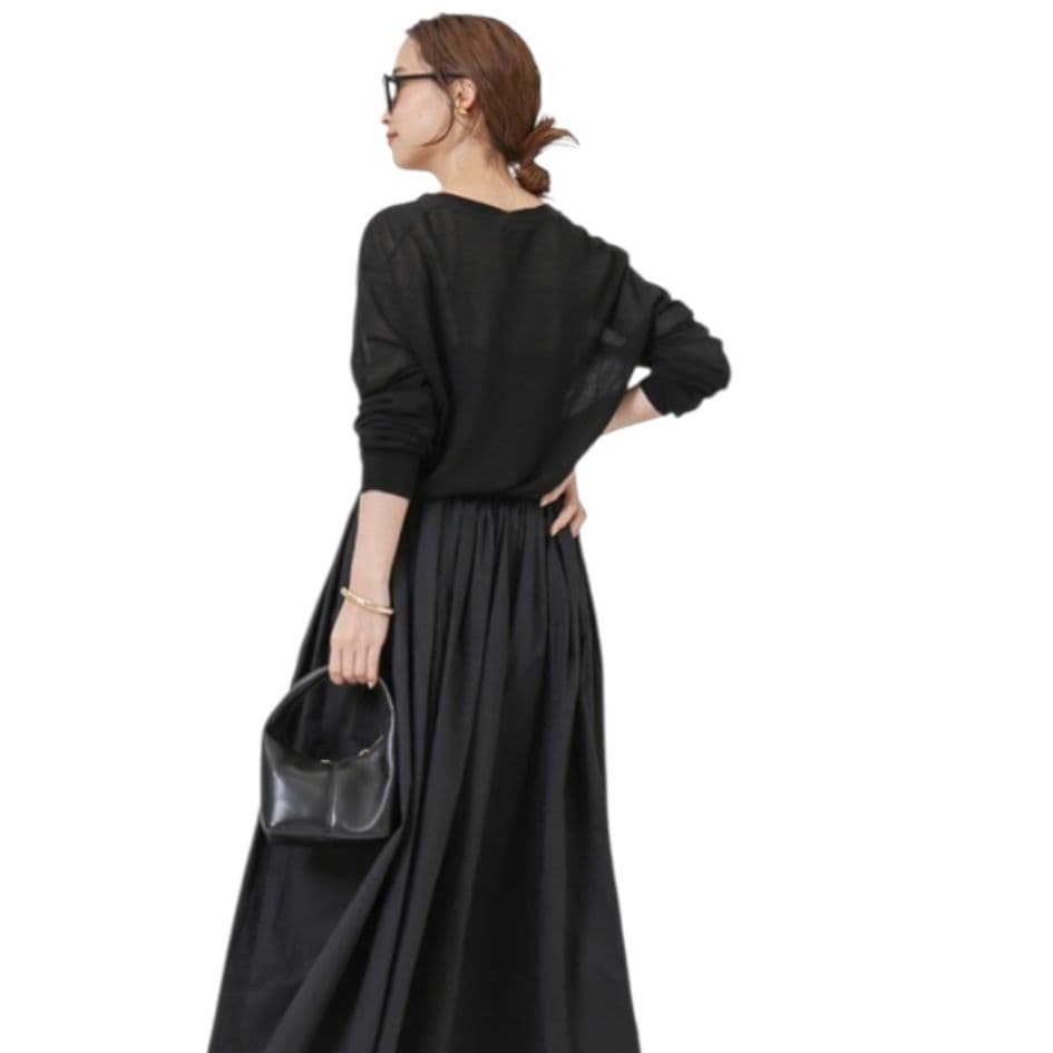 Cotton Sheer Vネック カーディガンブラック