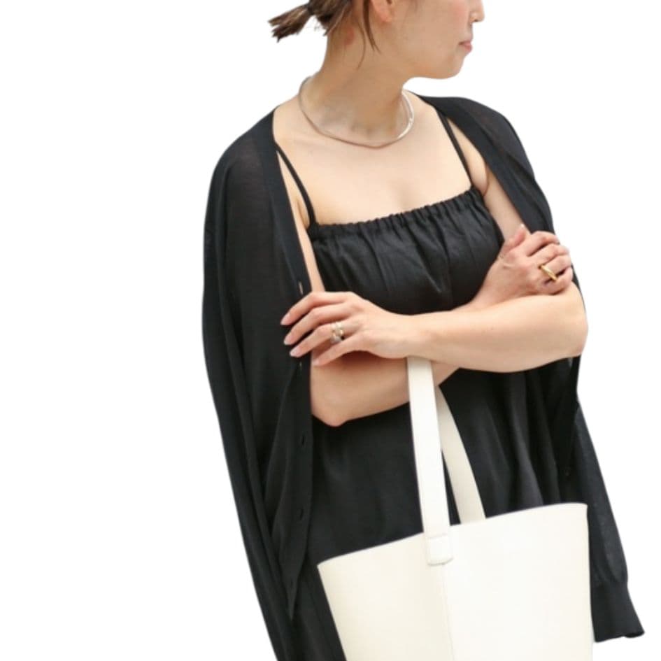 Cotton Sheer Vネック カーディガンブラック