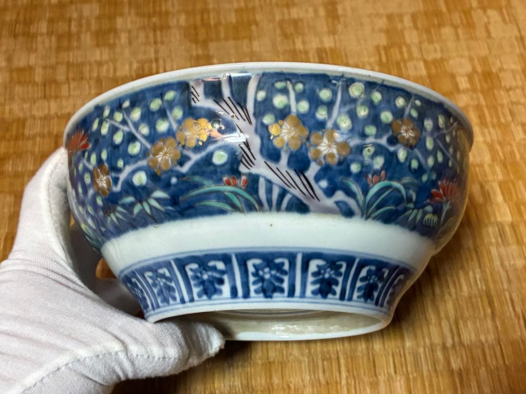 古伊万里 金彩 色絵 風景図 牡丹紋 深鉢 盛鉢 二点