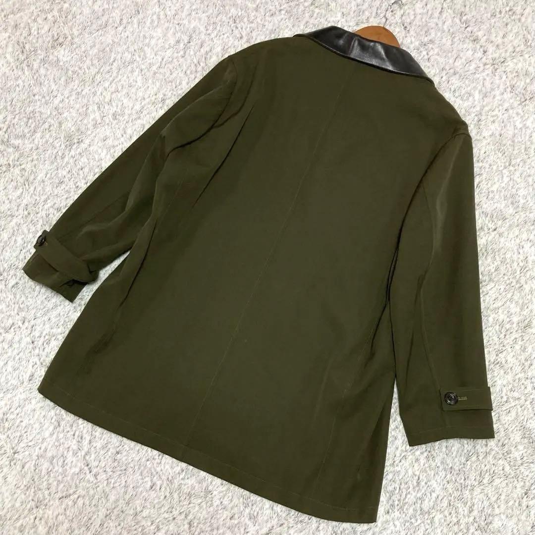 ☆希少☆美品☆Y's ワイズ　トレンチコート　ラムレザーラペル切替　カーキ