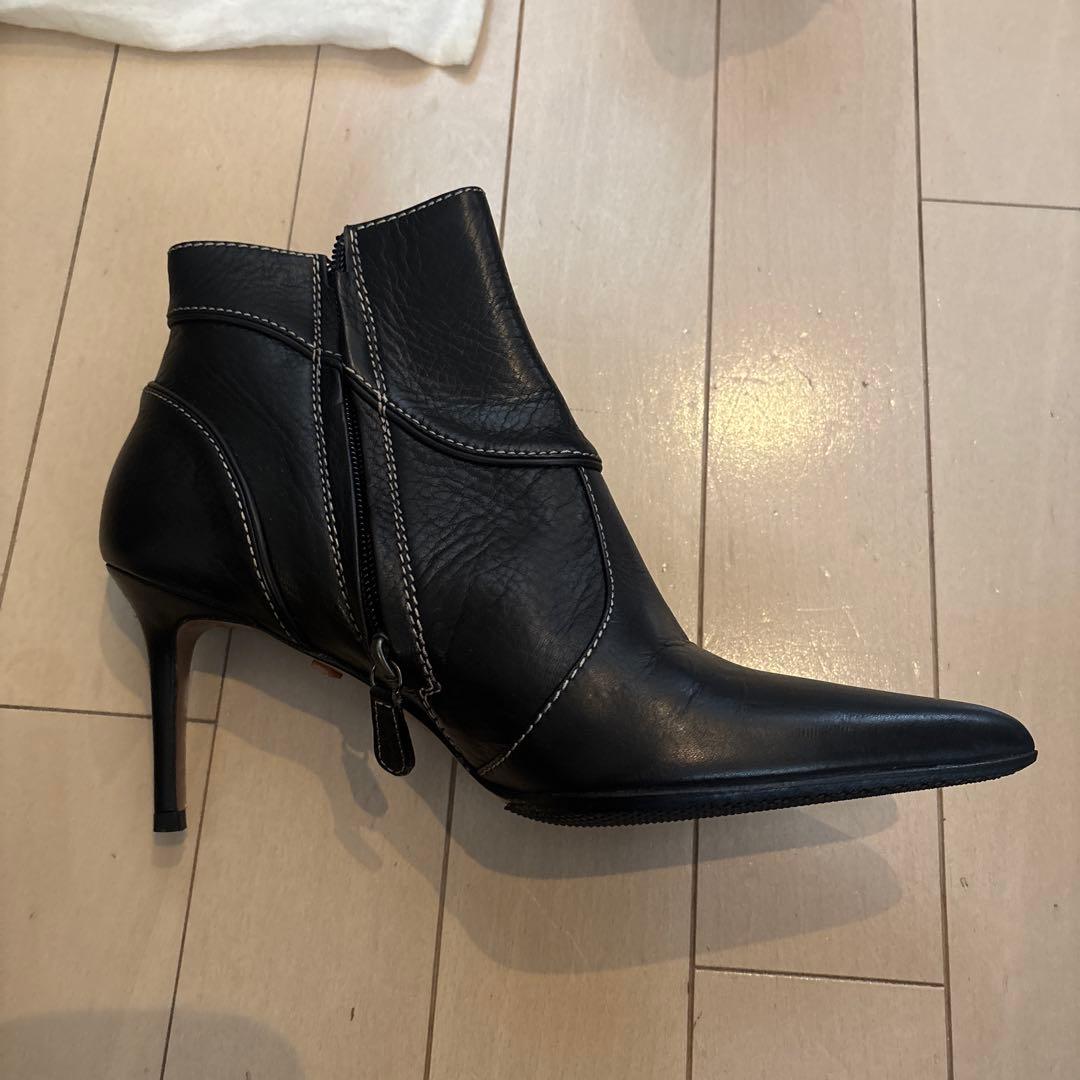 Christian Dior ブラックレザー ショートブーツ 37.5サイズ