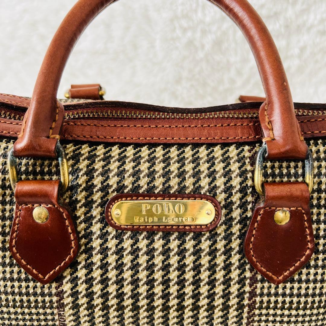 POLO RALPH LAURENミニボストンバッグ　千鳥格子　ブラウン