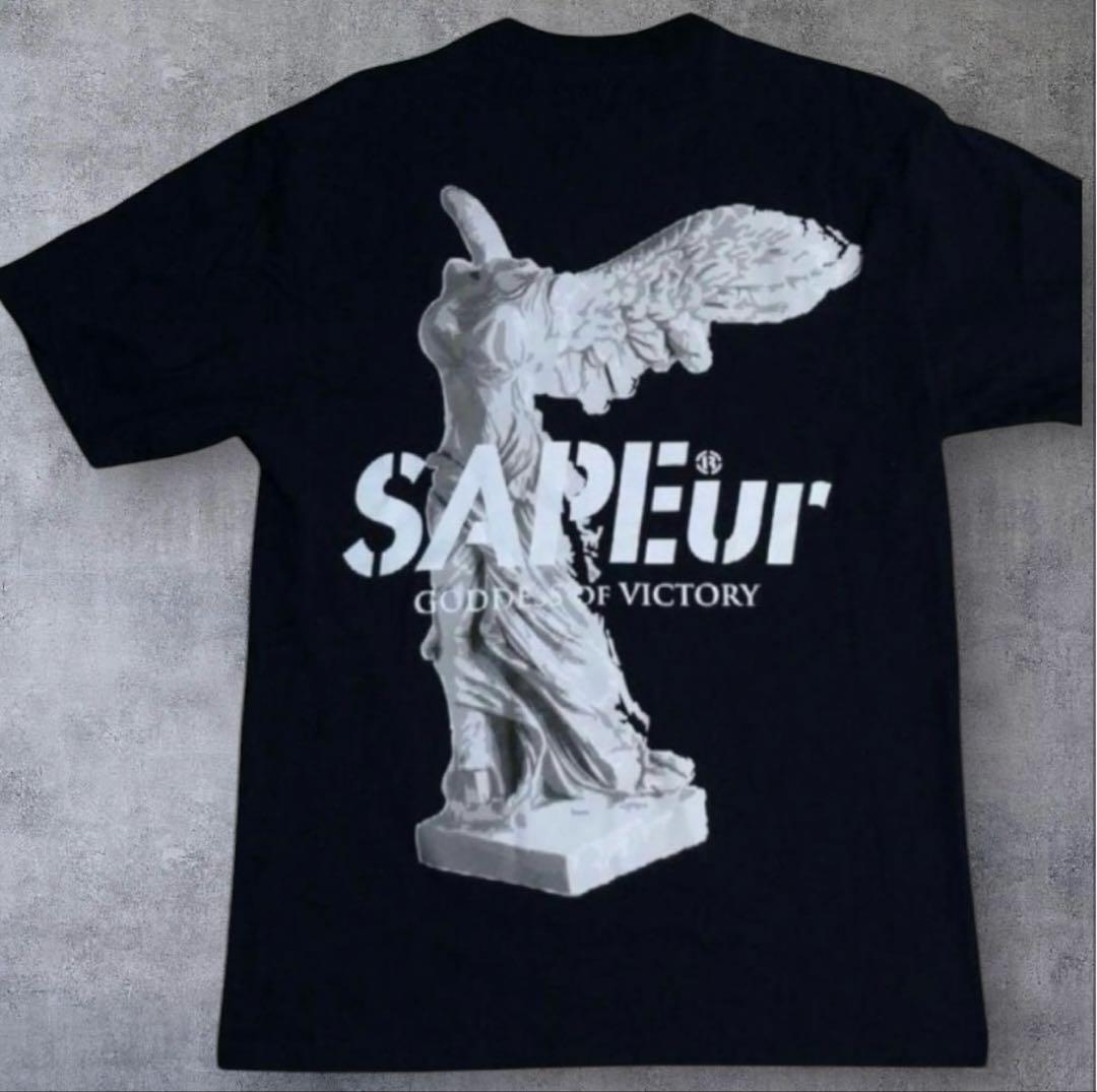 ★希少★SAPEur サプール ビクトリー Tシャツ 女神 ロゴ ブラック L
