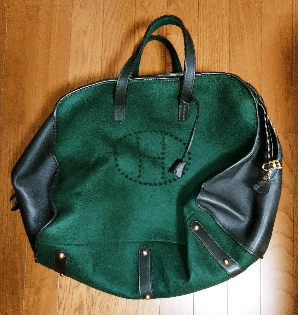 エルメス◇ボストンバッグ◇フェルト✕レザー◇グリーン◇オシャレ◇希少◇格安出品