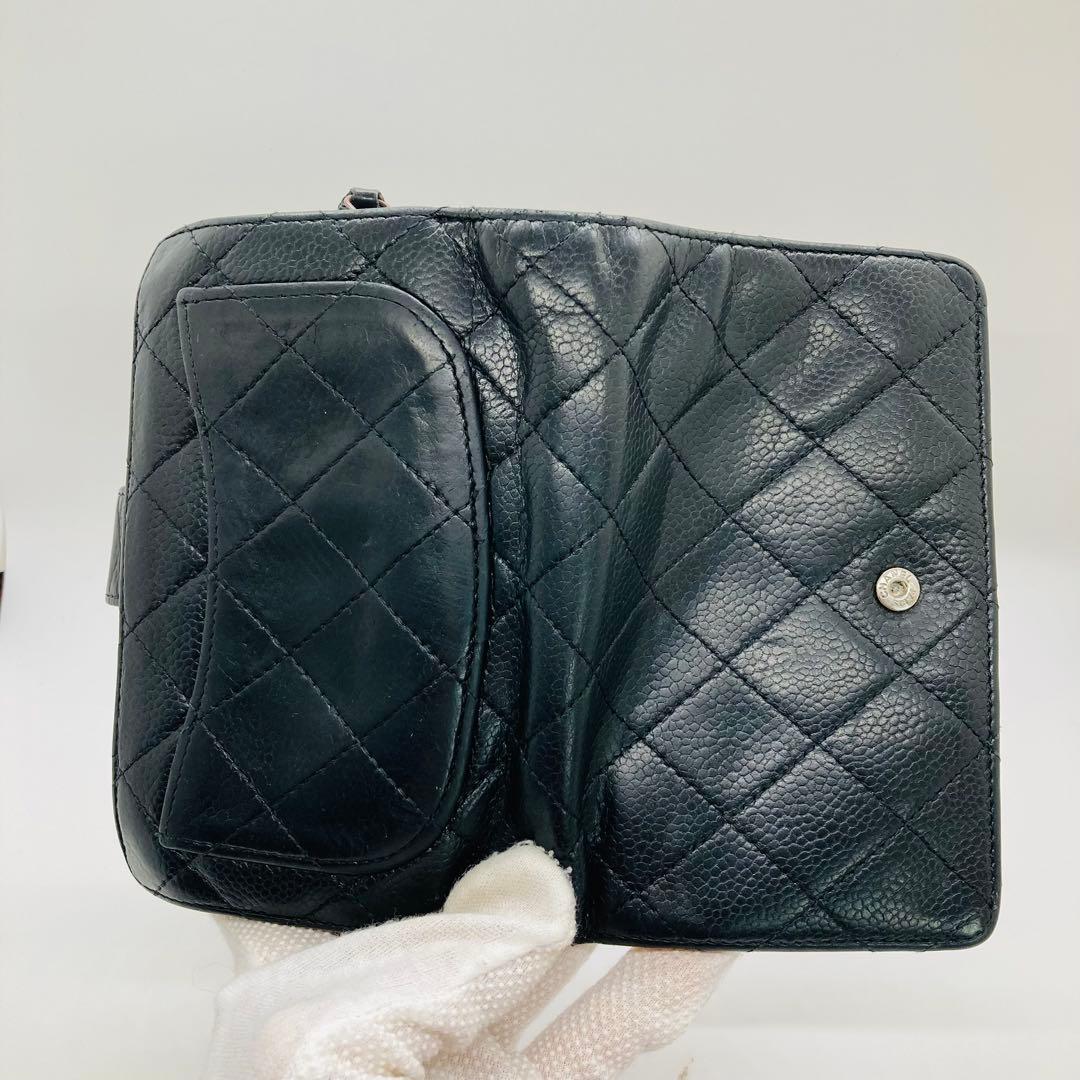 CHANEL マトラッセ レザー 二つ折り財布 ブラック A925