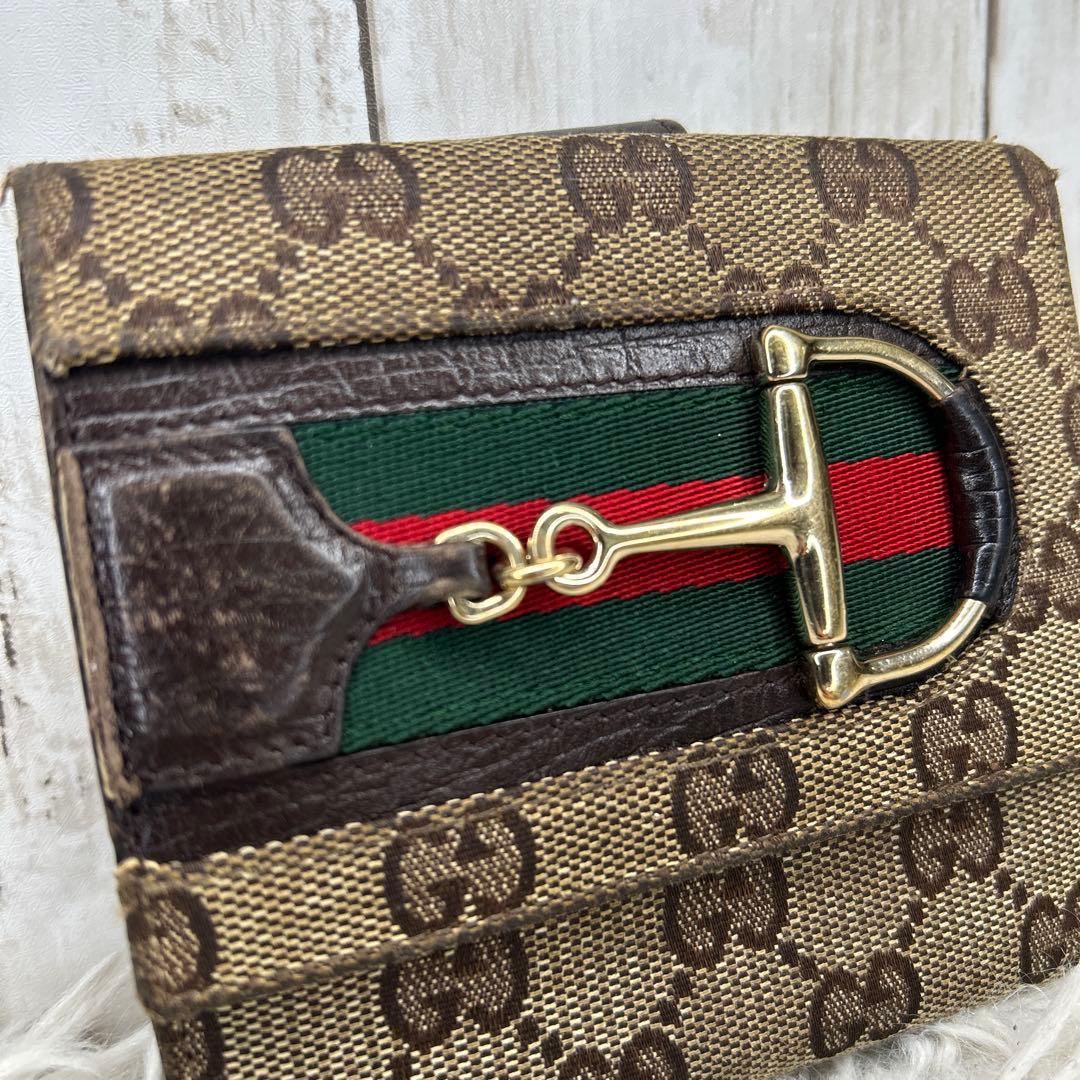 GUCCI シェリーライン　ホースビット　GGキャンバス　二つ折り財布　財布