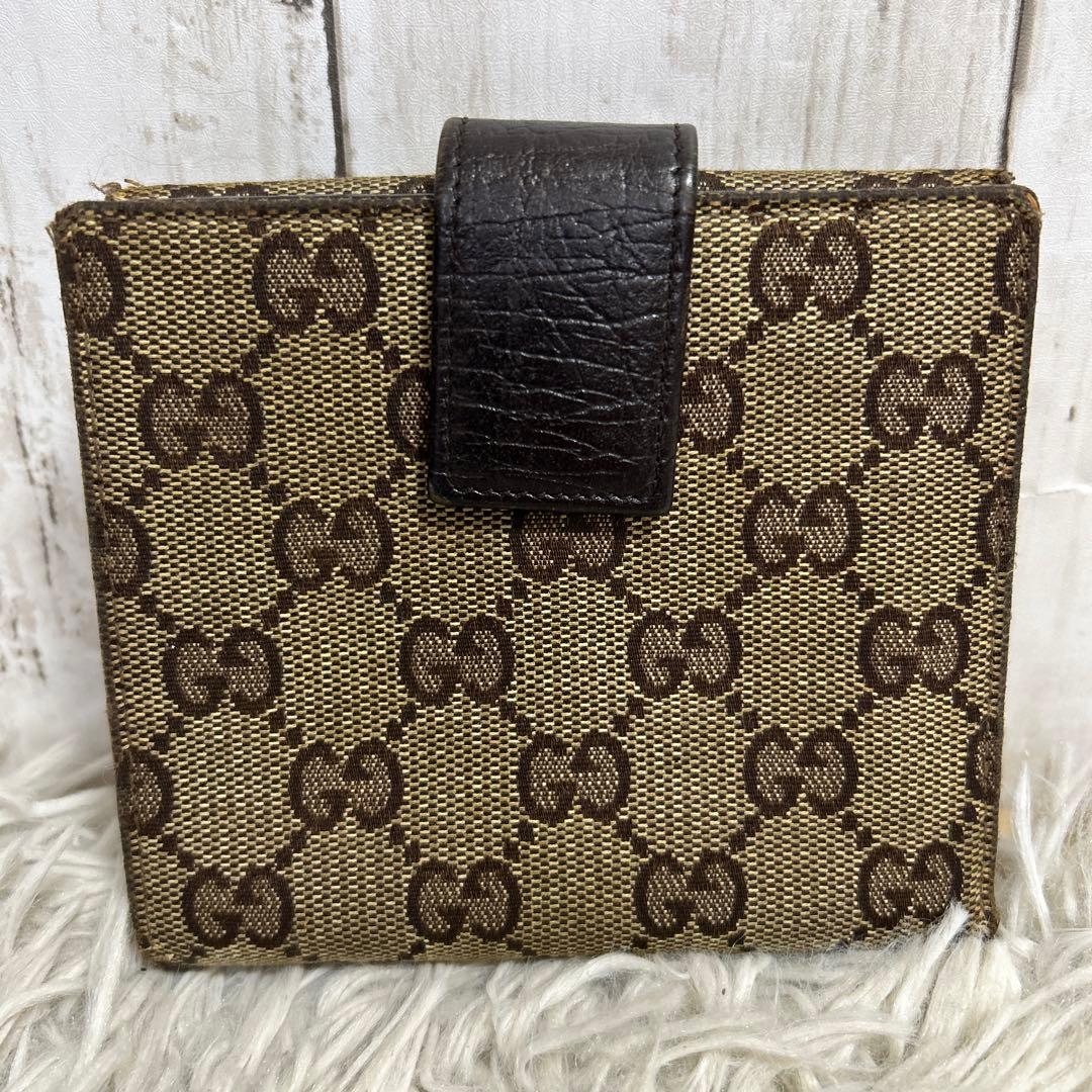 GUCCI シェリーライン　ホースビット　GGキャンバス　二つ折り財布　財布