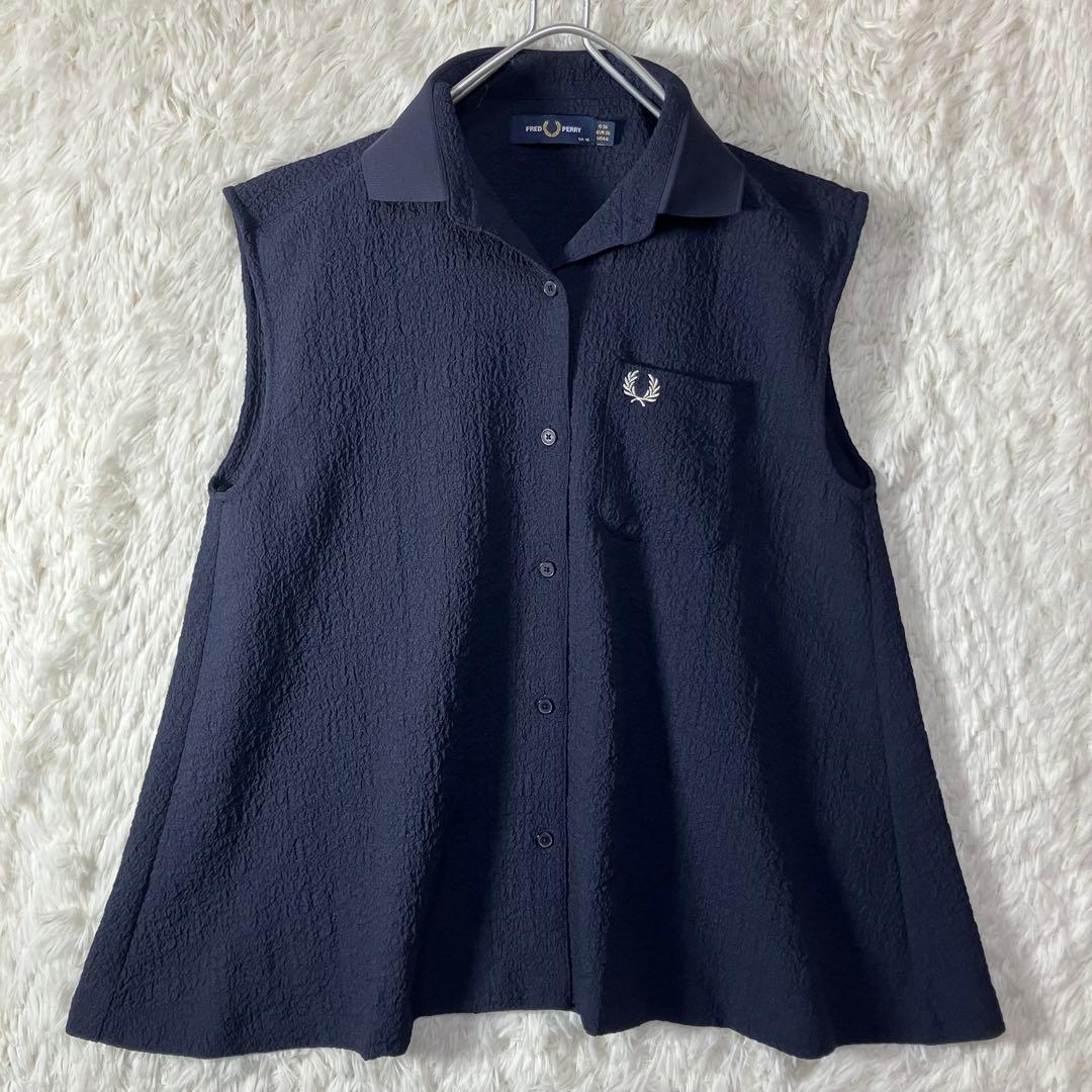 極美品 フレッドペリー レイビームス 別注 ニットカラーシャツ 襟リブ 紺 M