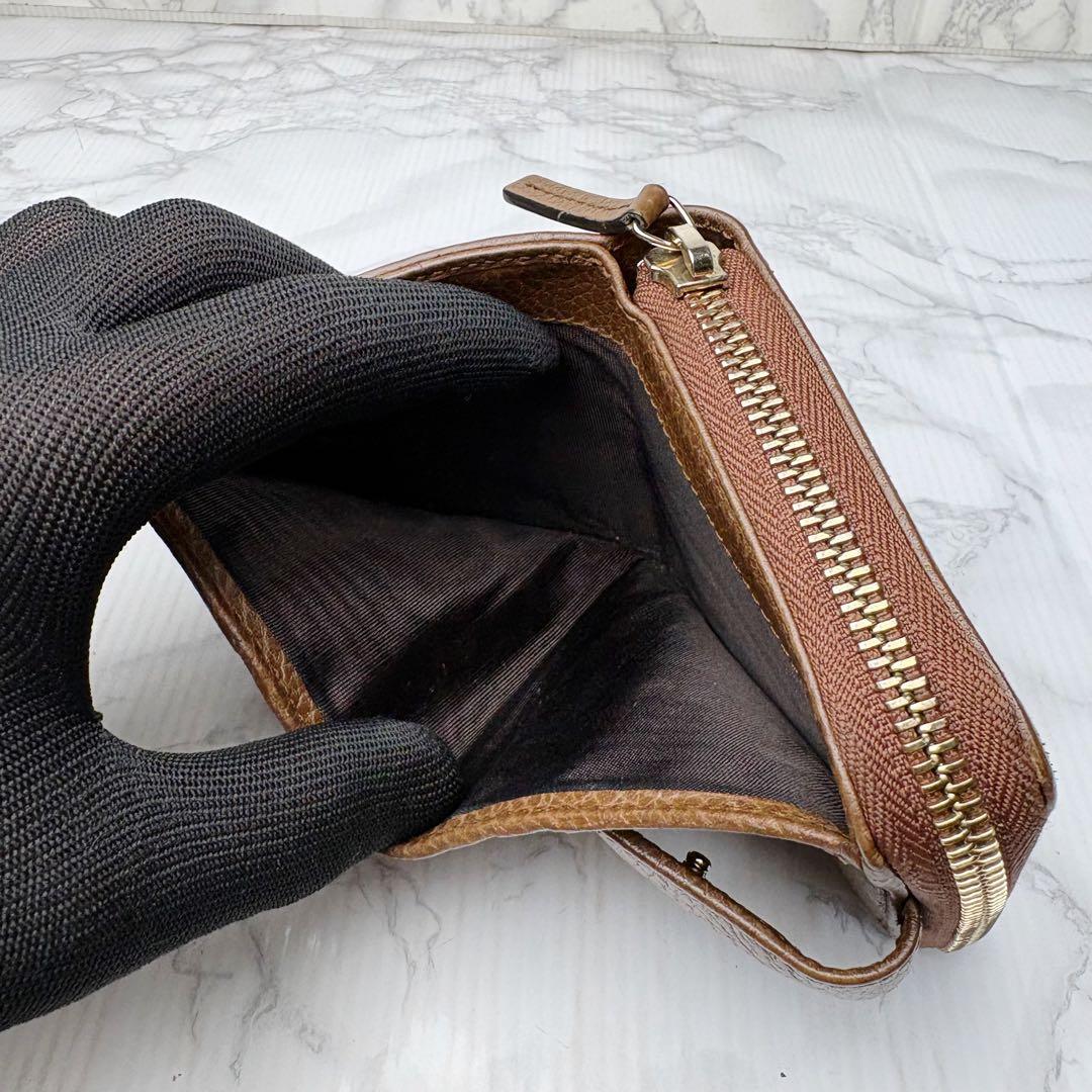 011 極美品 GUCCI 二つ折り財布 ラウンドファスナー GG柄 茶 m6