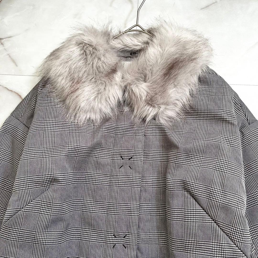 M18196 極美品　セルフォード　ファー付きロングコート　中綿　グレー　38