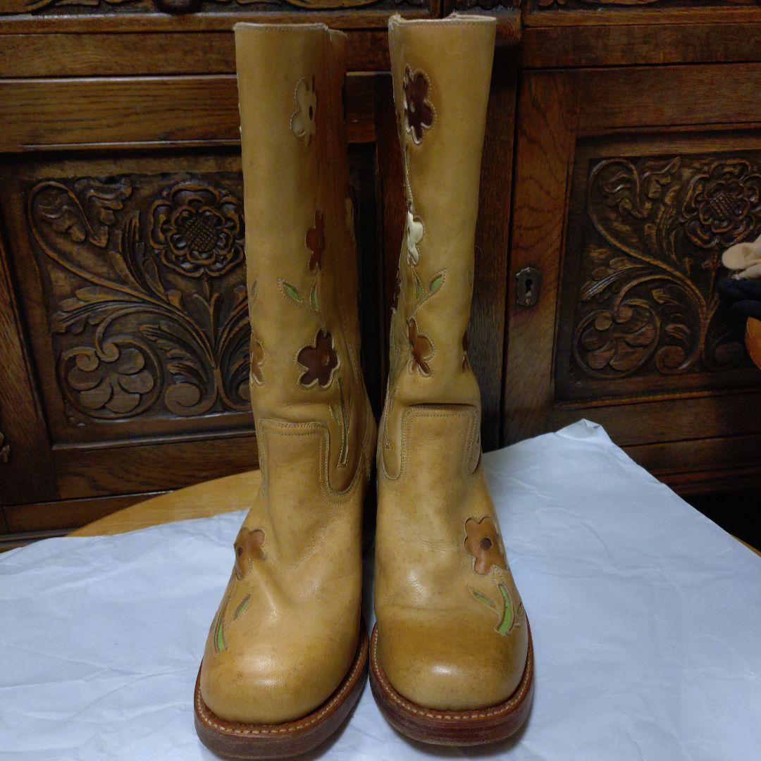ウェスタンブーツ　SENDRA BP 花柄　ベージュ レザーブーツ