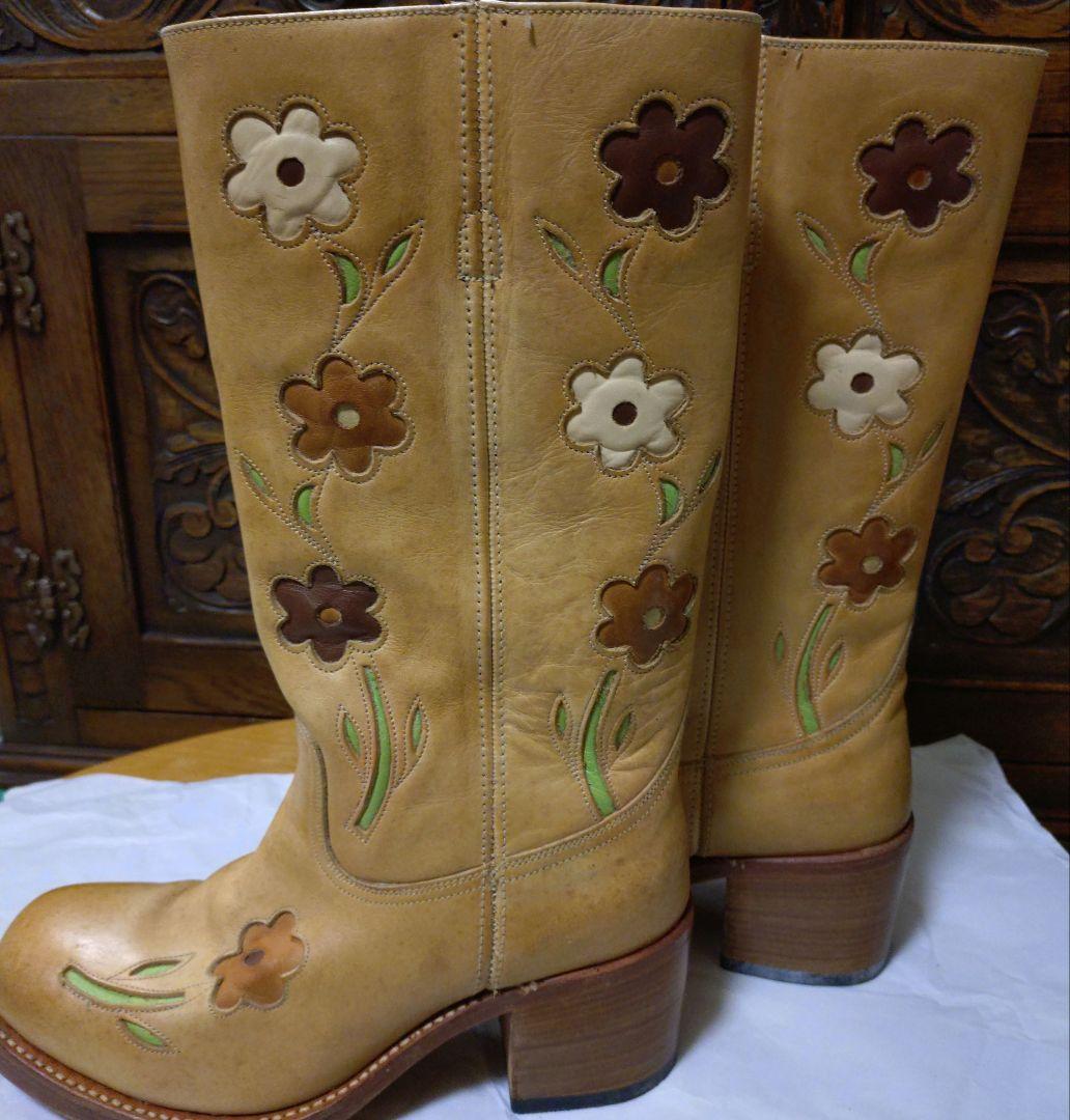 ウェスタンブーツ　SENDRA BP 花柄　ベージュ レザーブーツ