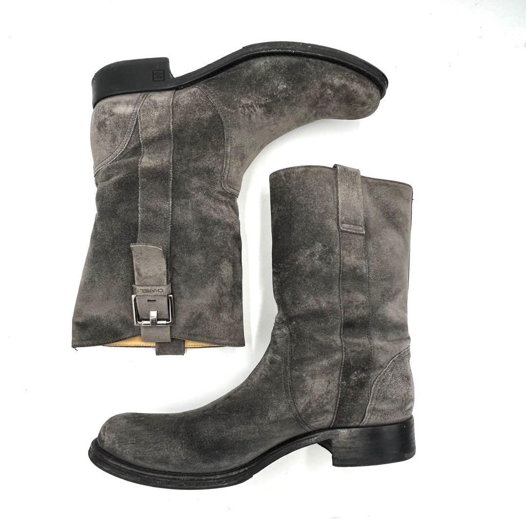 CHANEL シャネル ブーツ スエード グレー ベルト