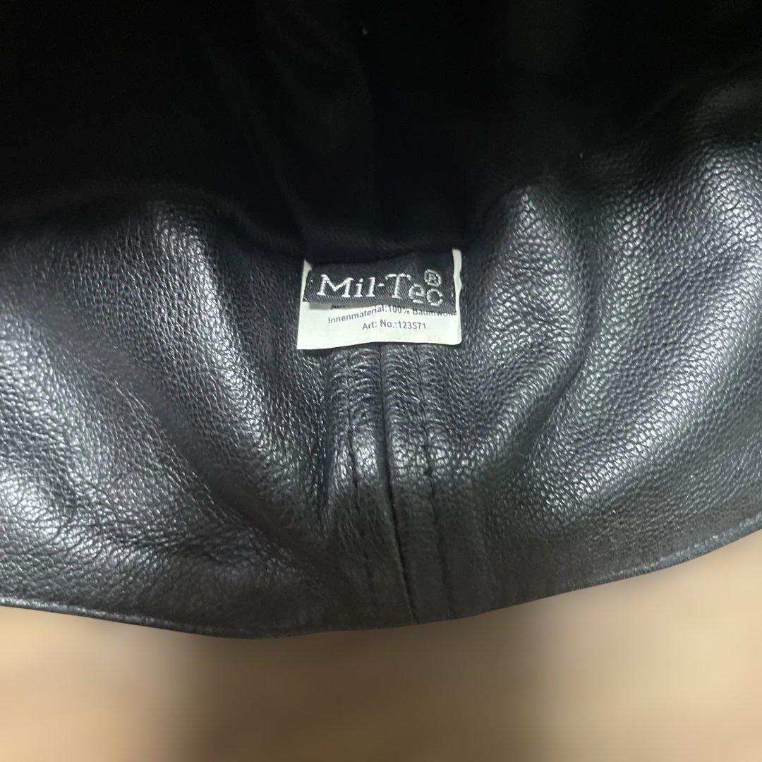 未使用に近いMIL TECレザー フライトキャップ 耳あて付きフリーサイズ仕様