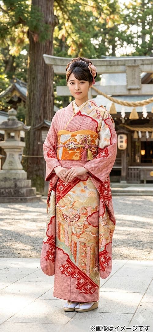 総絞り　振り袖　フルセット　ショール付　金彩加工　全通唐織丸帯　長尺帯締　823