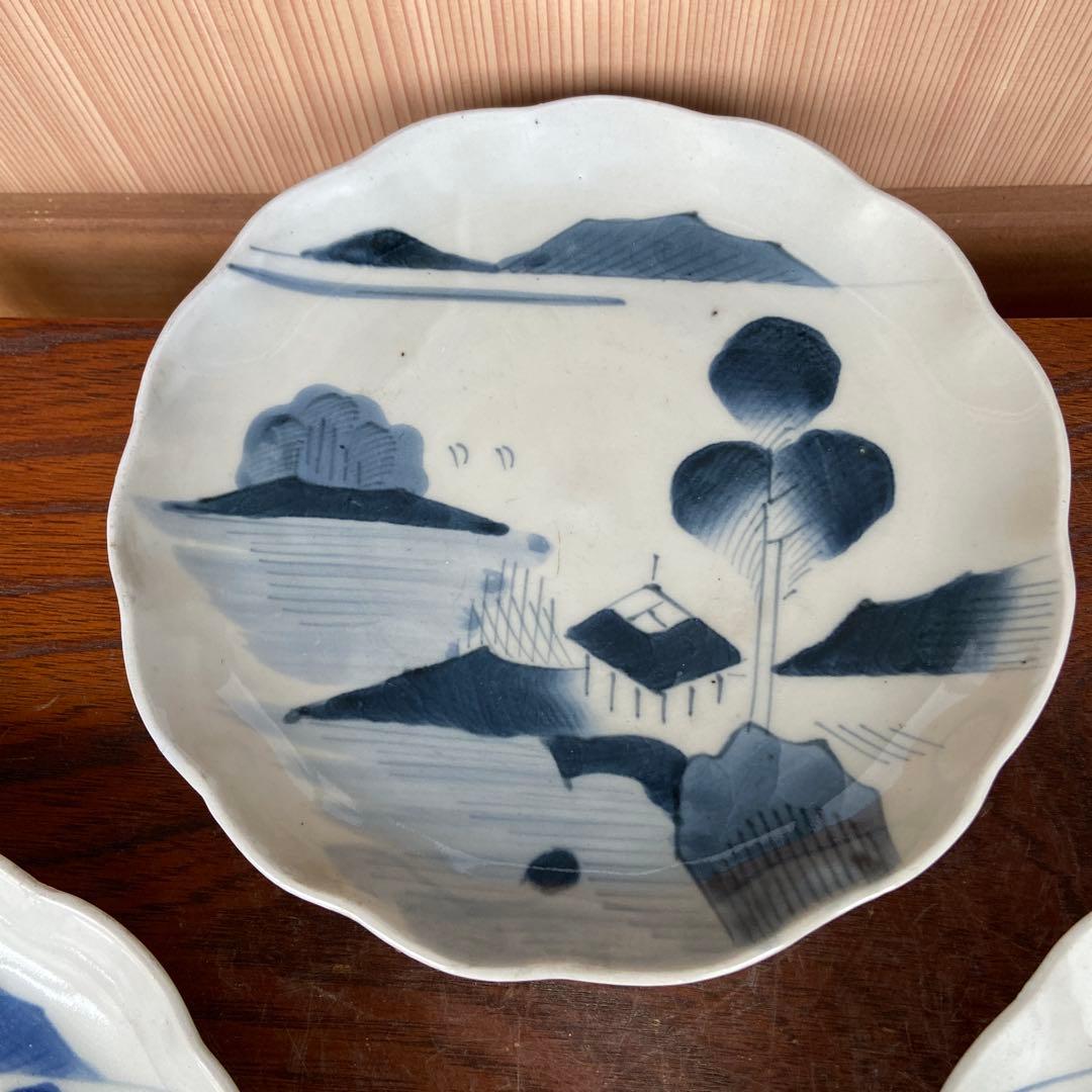 古伊万里染付風景の図中皿3客