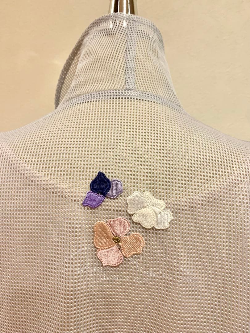ミズレイコ　刺繍入りメッシュカーディガン 五分袖