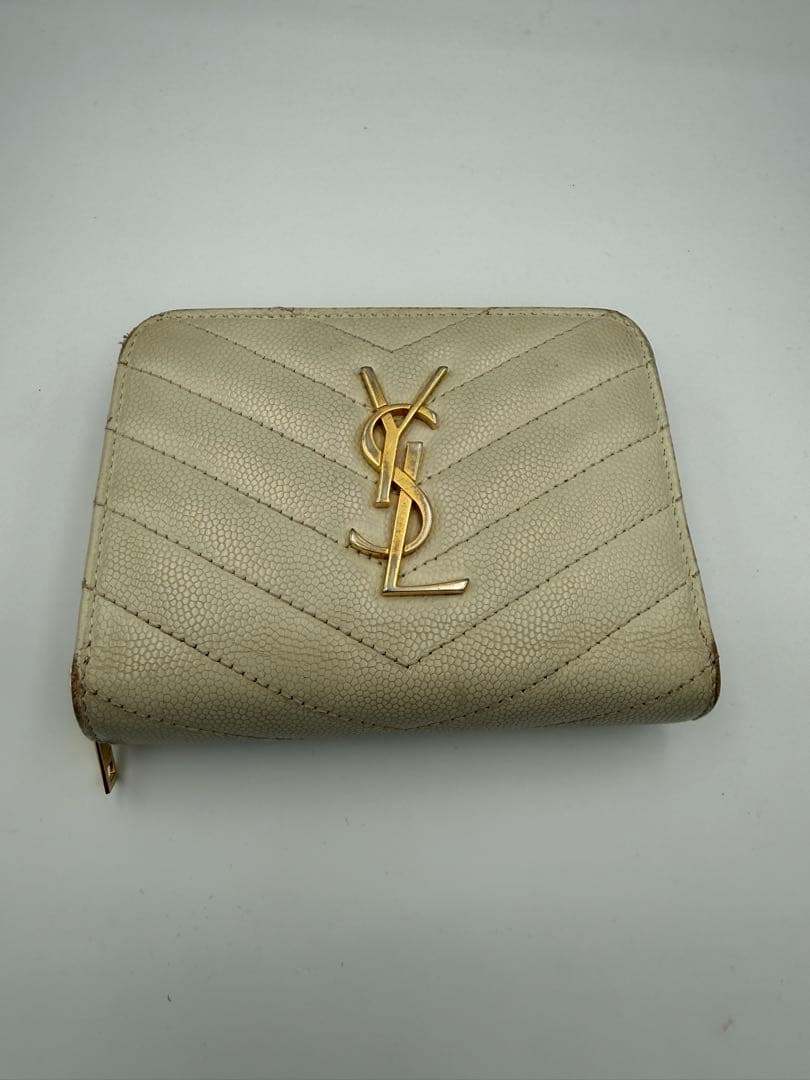 サンローランSAINT LAURENT 二つ折り財布 クリーム　ミニ財布