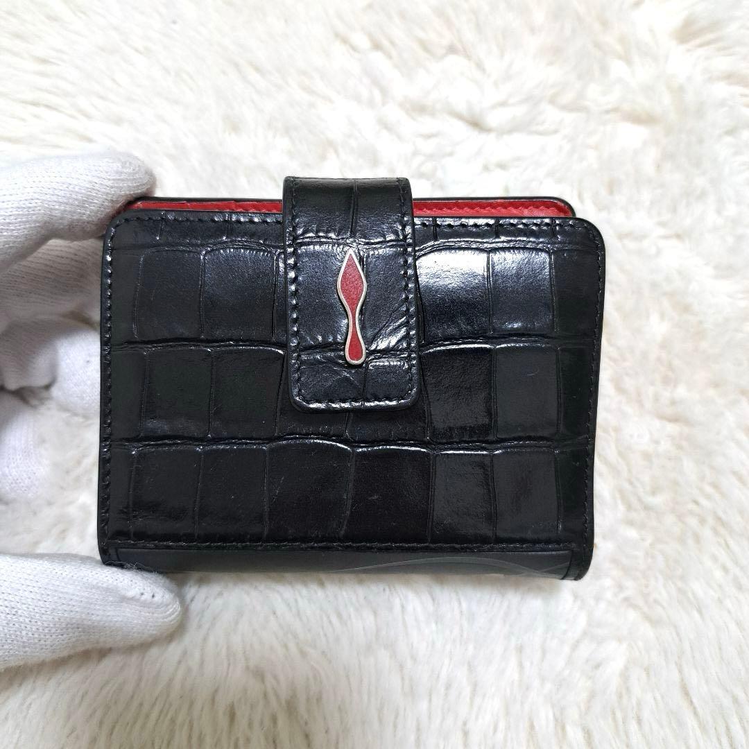 ✨極美品　希少✨ルブタン　二つ折り　パロマ　クロコ　ラバー　ブラック