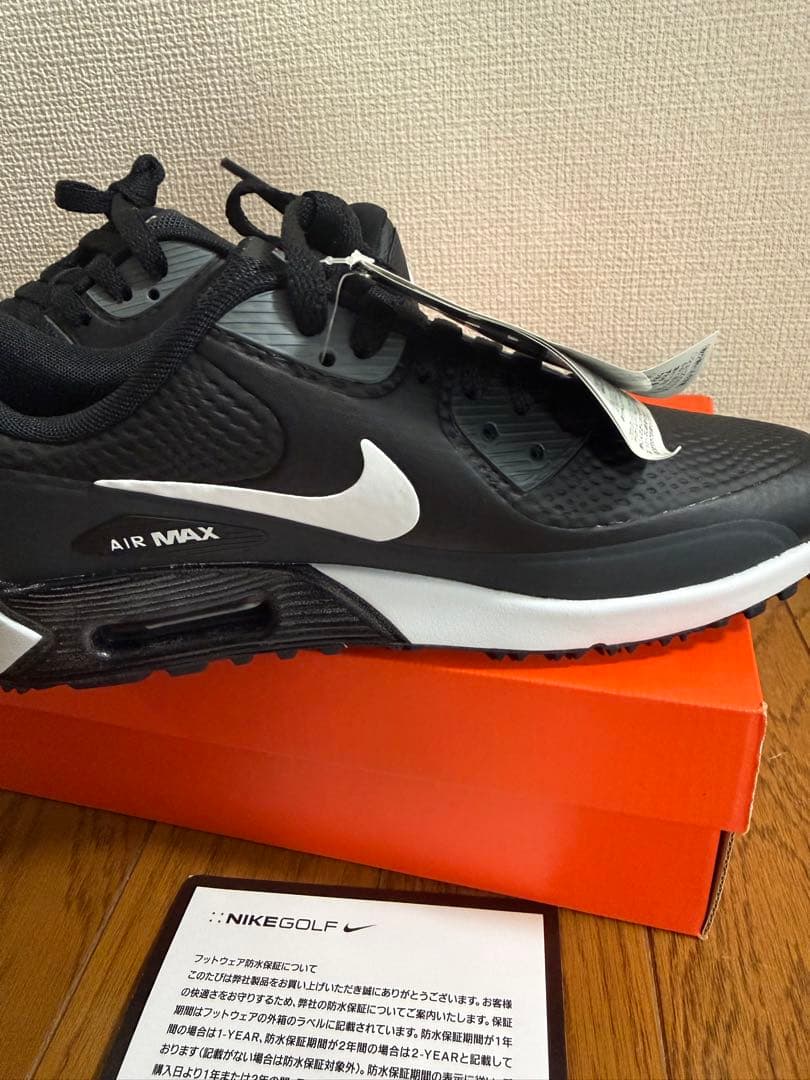 新品NIKEナイキゴルフエアマックス90ゴルフシューズ黒24センチレディース