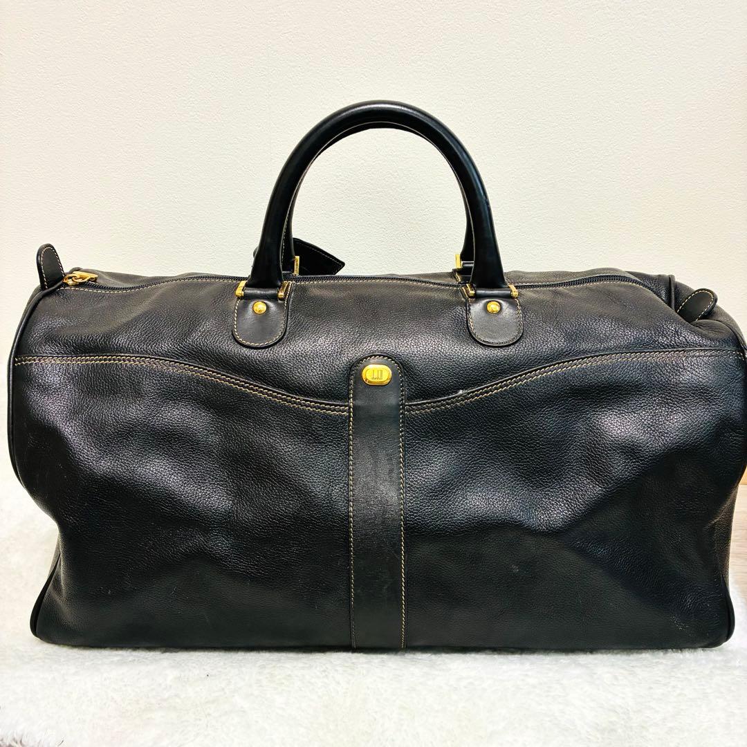 【希少】dunhill ダンヒル ボストンバッグ レザー ロゴ刻印 ブラック
