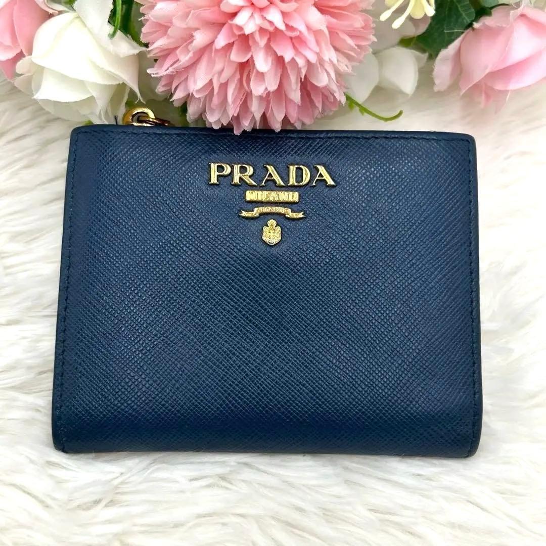 美品✨PRADA 二つ折り財布 サフィアーノレザー ネイビー 1ML023
