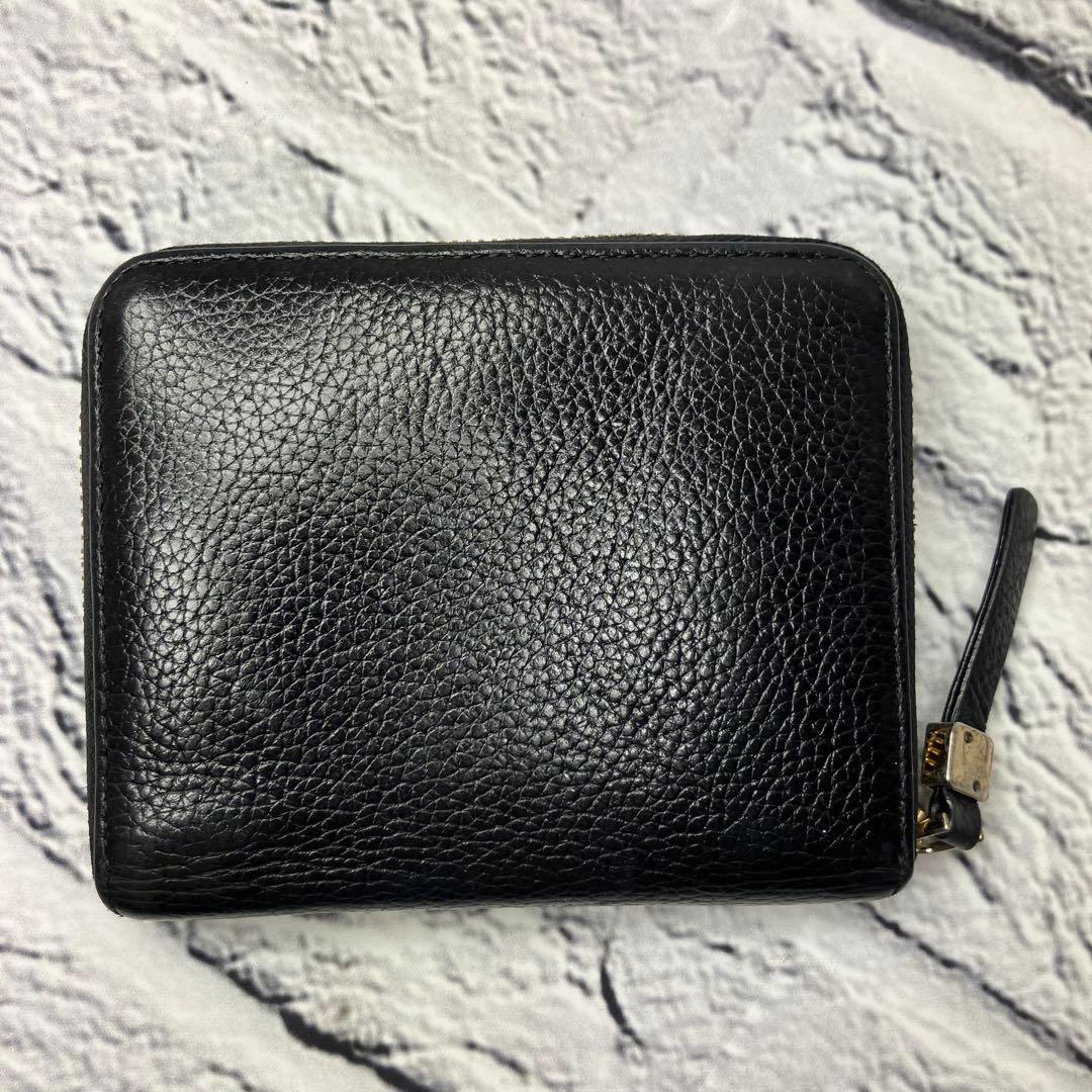 美品✨アニエスベー 本革 シボ革 レザー ラウンドファスナー 二つ折り財布 黒