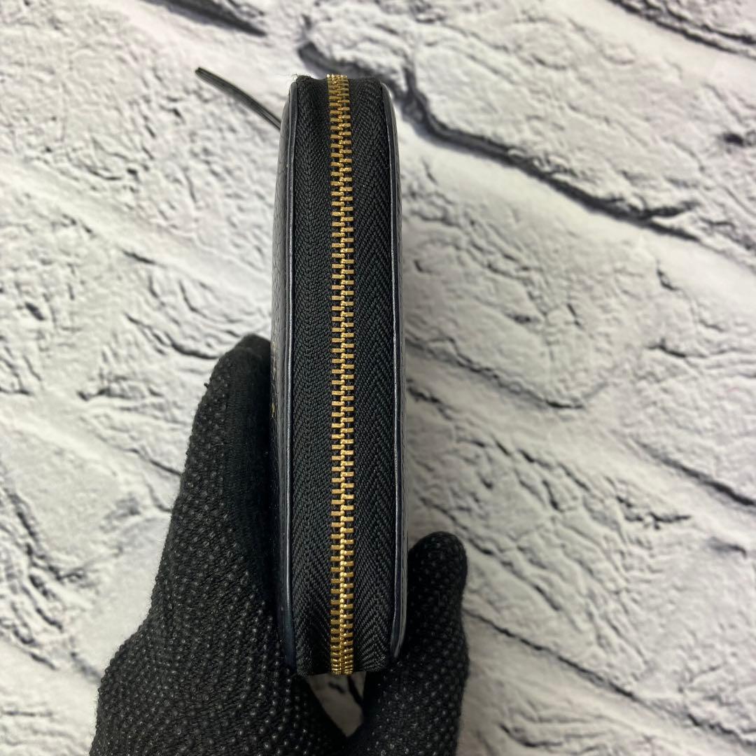 美品✨アニエスベー 本革 シボ革 レザー ラウンドファスナー 二つ折り財布 黒