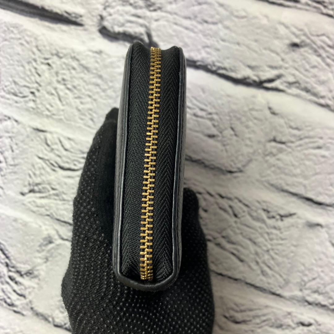 美品✨アニエスベー 本革 シボ革 レザー ラウンドファスナー 二つ折り財布 黒