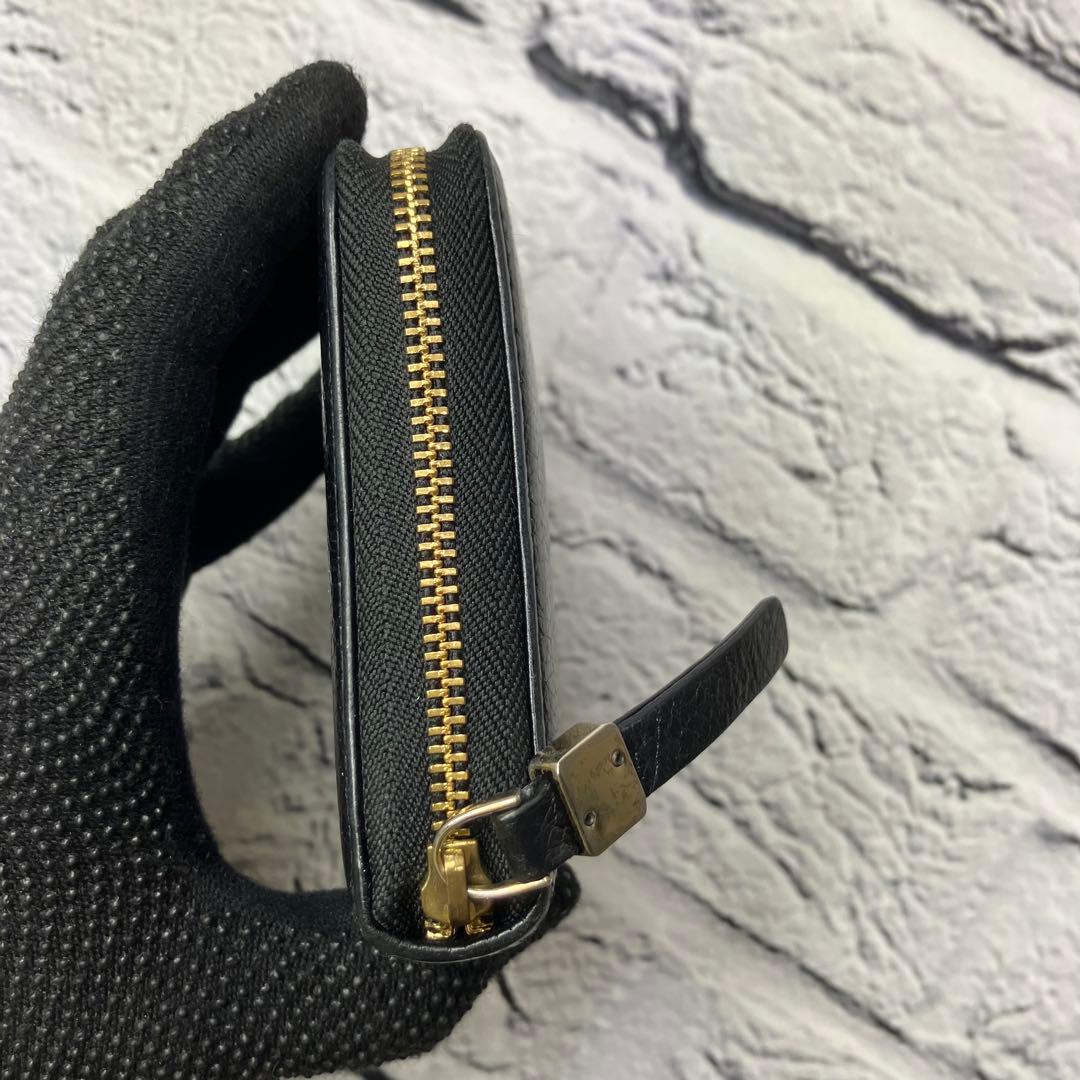 美品✨アニエスベー 本革 シボ革 レザー ラウンドファスナー 二つ折り財布 黒