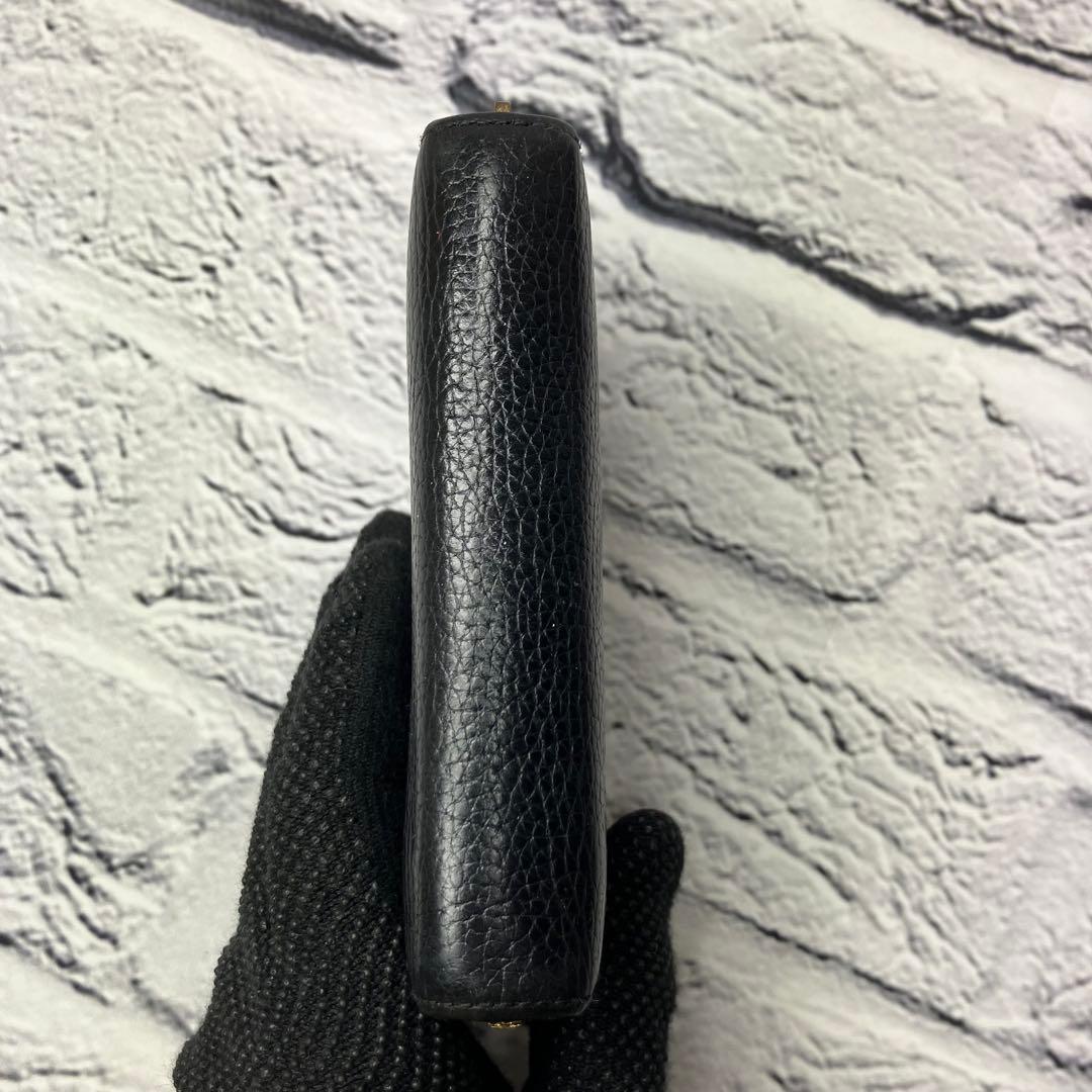 美品✨アニエスベー 本革 シボ革 レザー ラウンドファスナー 二つ折り財布 黒