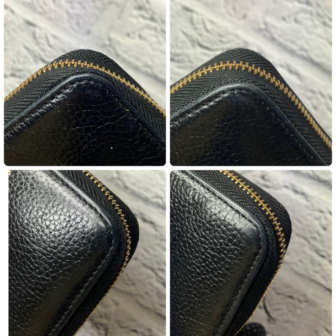 美品✨アニエスベー 本革 シボ革 レザー ラウンドファスナー 二つ折り財布 黒