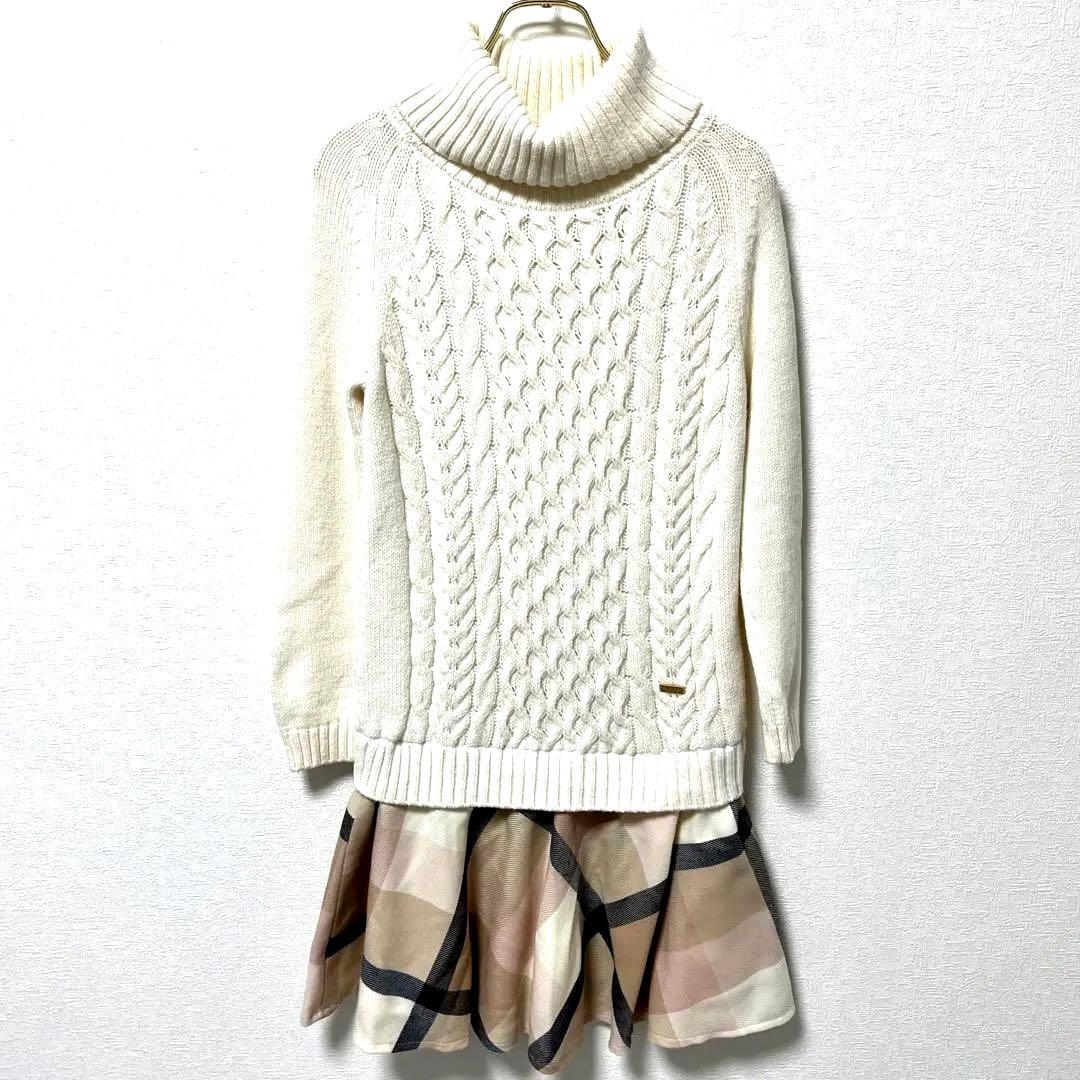 ブルーレーベルクレストブリッジ✨ドッキングニットワンピース　チェック柄　36 S