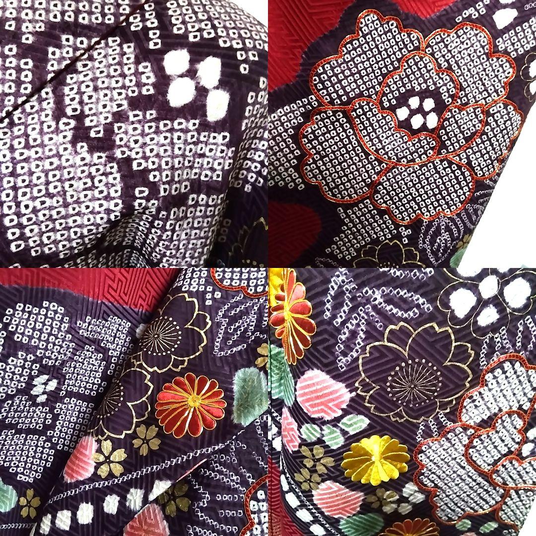振袖 赤 絞り 刺繍 地紋 成人式 駒刺繍 セット 袋帯