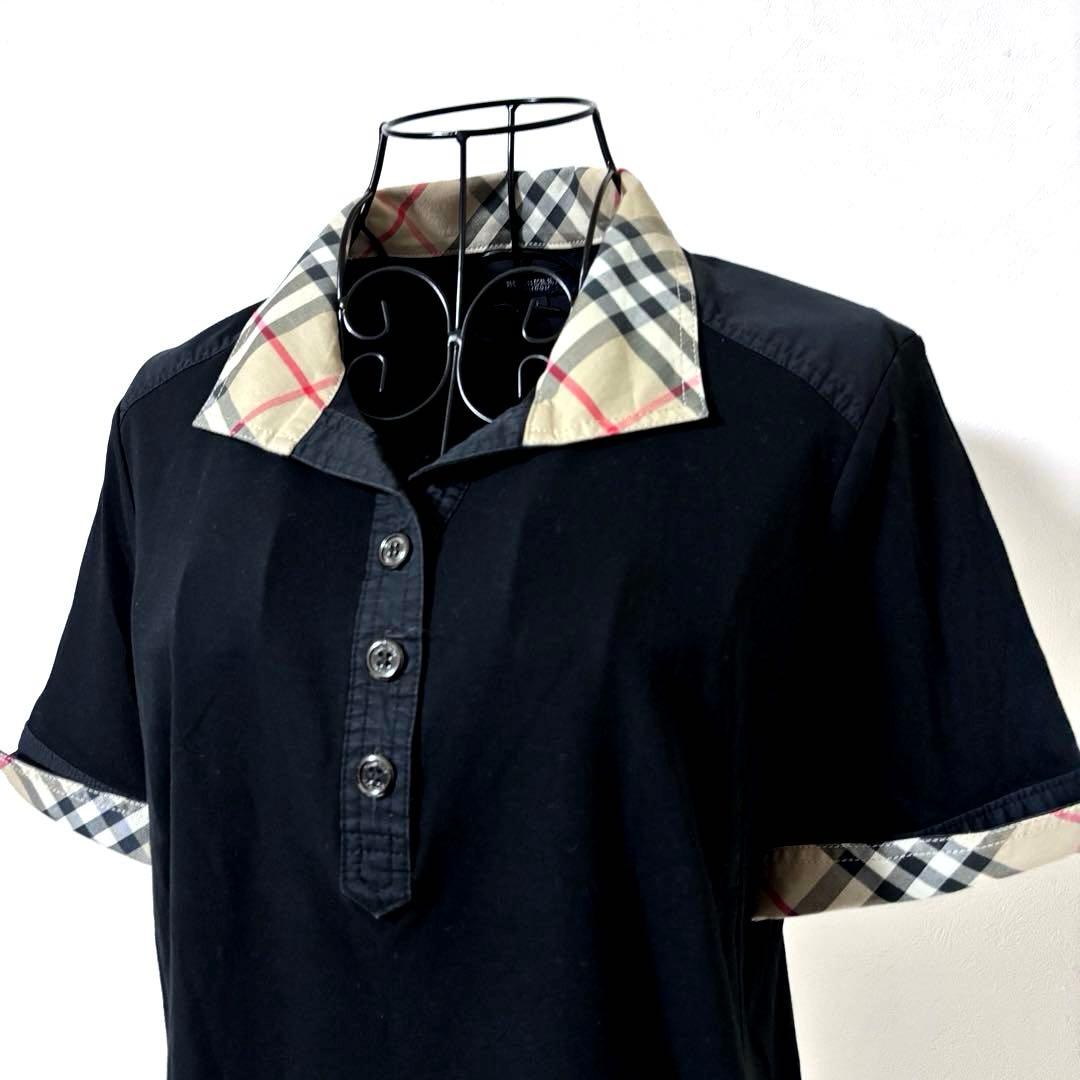 BURBERRY LONDON ポロシャツ　ノバチェック　ホース刺繍　黒　2XL