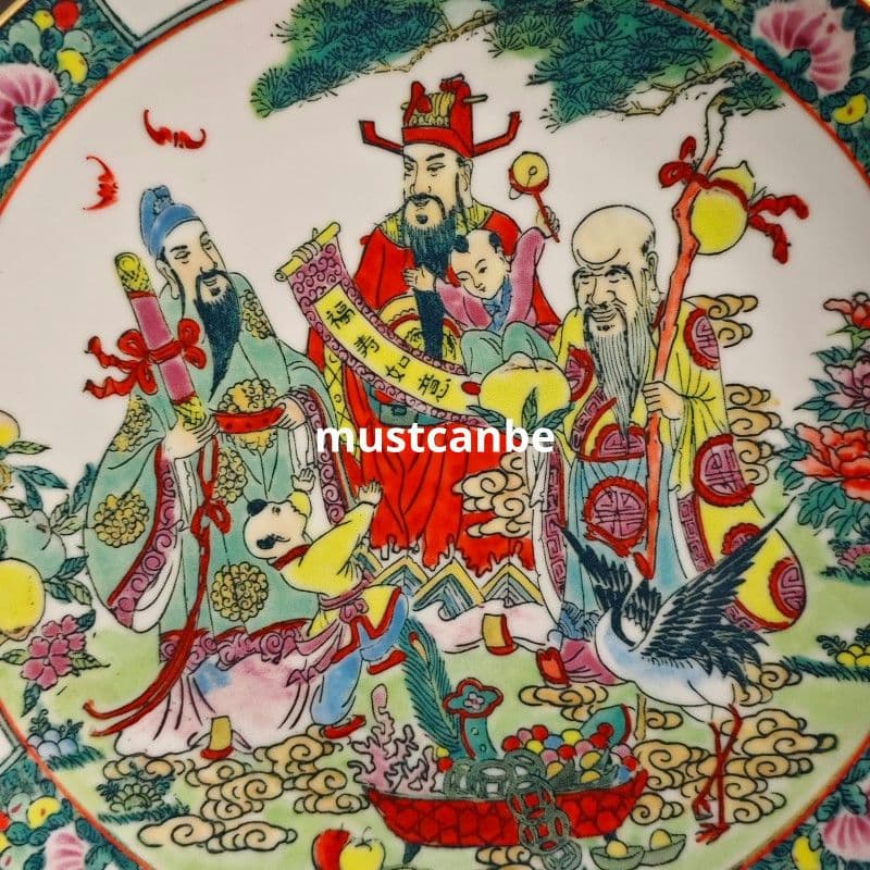 景徳鎮パステル福禄寿賞盤 陶磁器 装飾品 現代工芸品 美術品 置物
