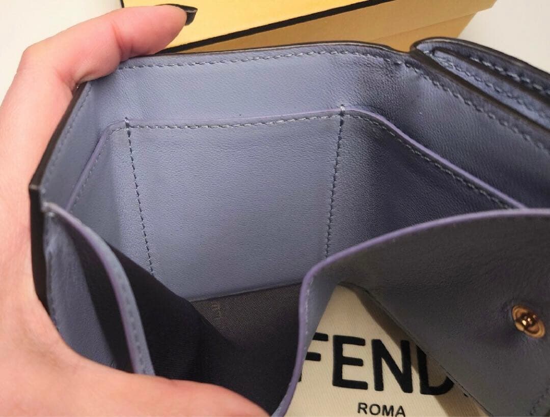 美品◆フェンディ ブルー 三つ折り財布 箱付き　ミニ財布　コンパクト