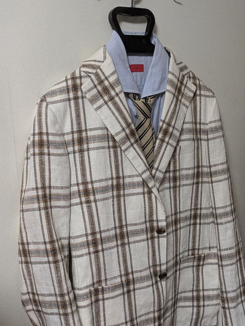 ★タリアトーレ モンテカルロ テーラードジャケット 48 麻 綿 チェック