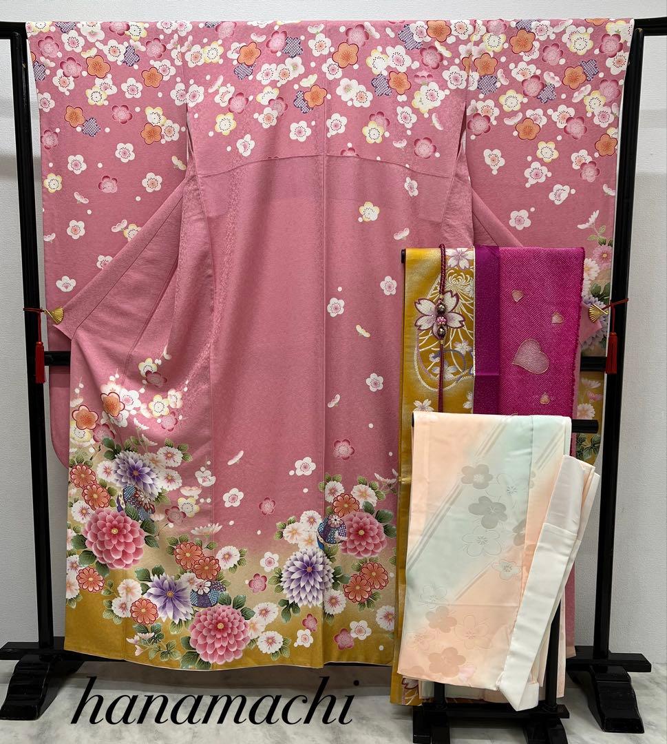 振り袖　フルセット　別誂長襦袢　金彩加工　刺繍入り　銀通し　成人式　840