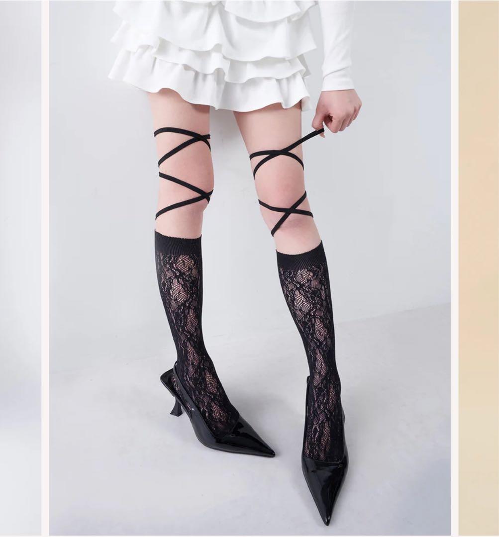新品未開封 Darich ダーリッチ レースハイソックス 黒 ブラック F