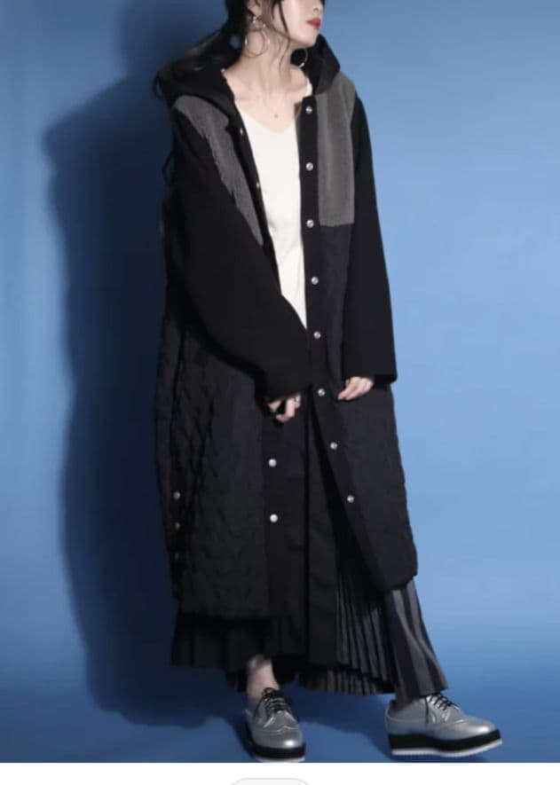 きんとん様kOhAKUコハク ロングコート キルティング ボア 異素材 ブラック