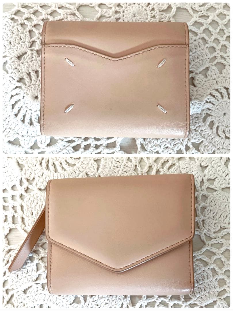 美品　メゾンマルジェラ　三つ折り財布　　ベージュ