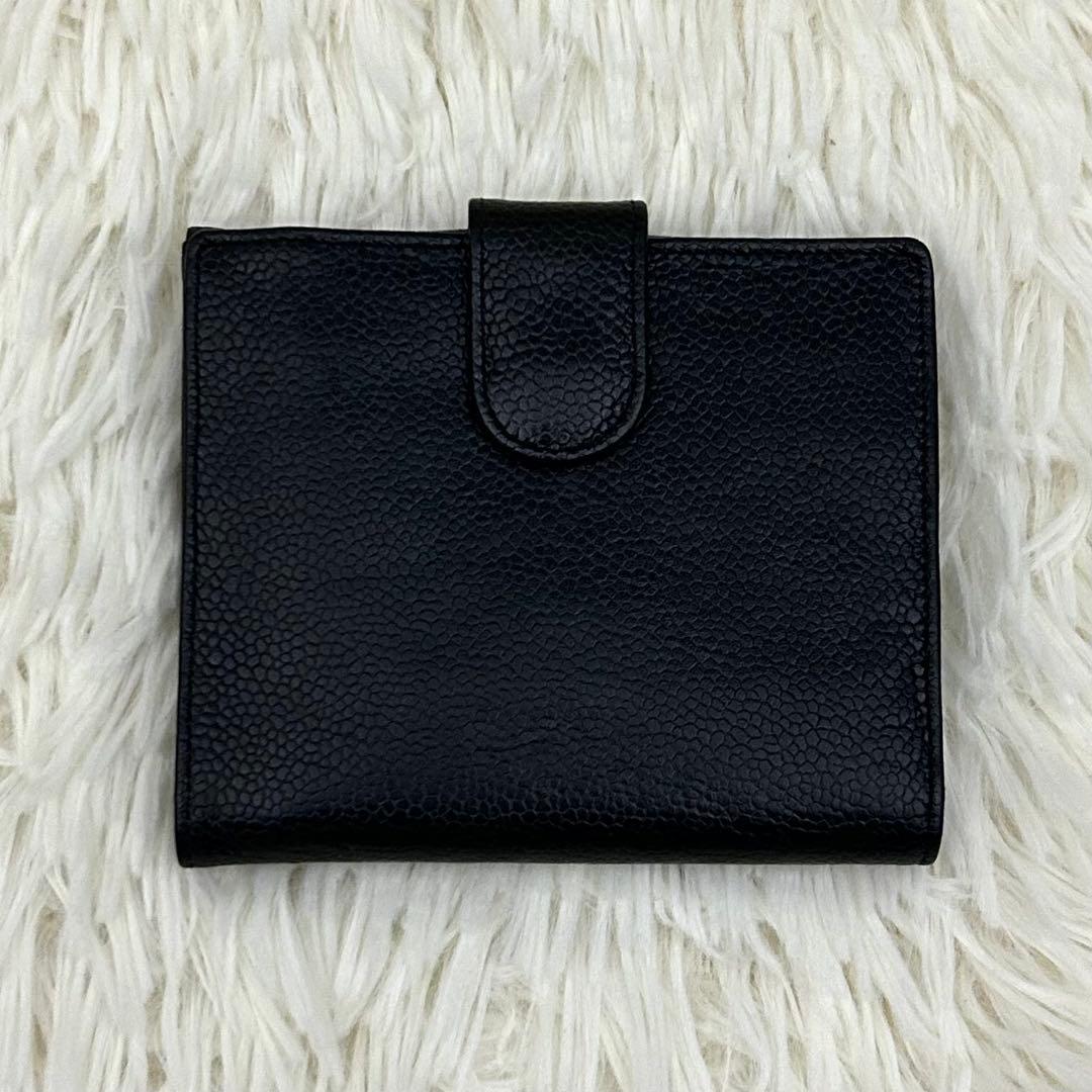 【美品】CHANEL キャビアスキン ココマーク 二つ折り財布 ブラック