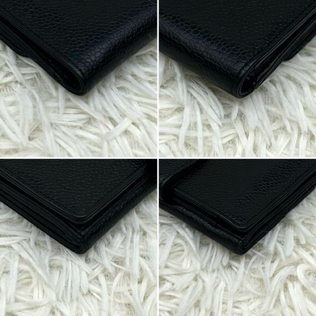 【美品】CHANEL キャビアスキン ココマーク 二つ折り財布 ブラック