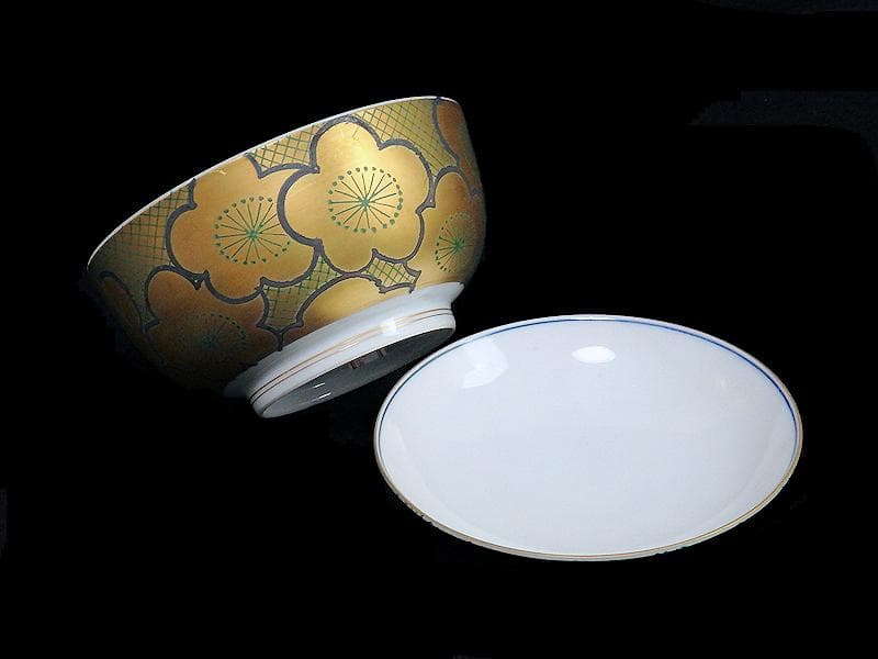 京焼　伊万里　金襴手　梅の図　大振蓋茶碗　蓋向付　２客　D431A-BWz