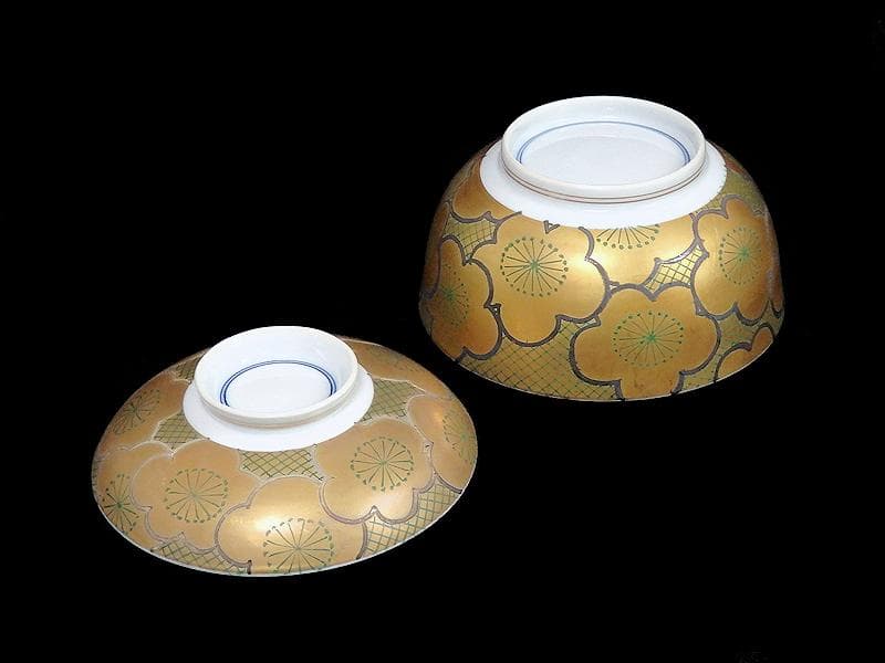 京焼　伊万里　金襴手　梅の図　大振蓋茶碗　蓋向付　２客　D431A-BWz